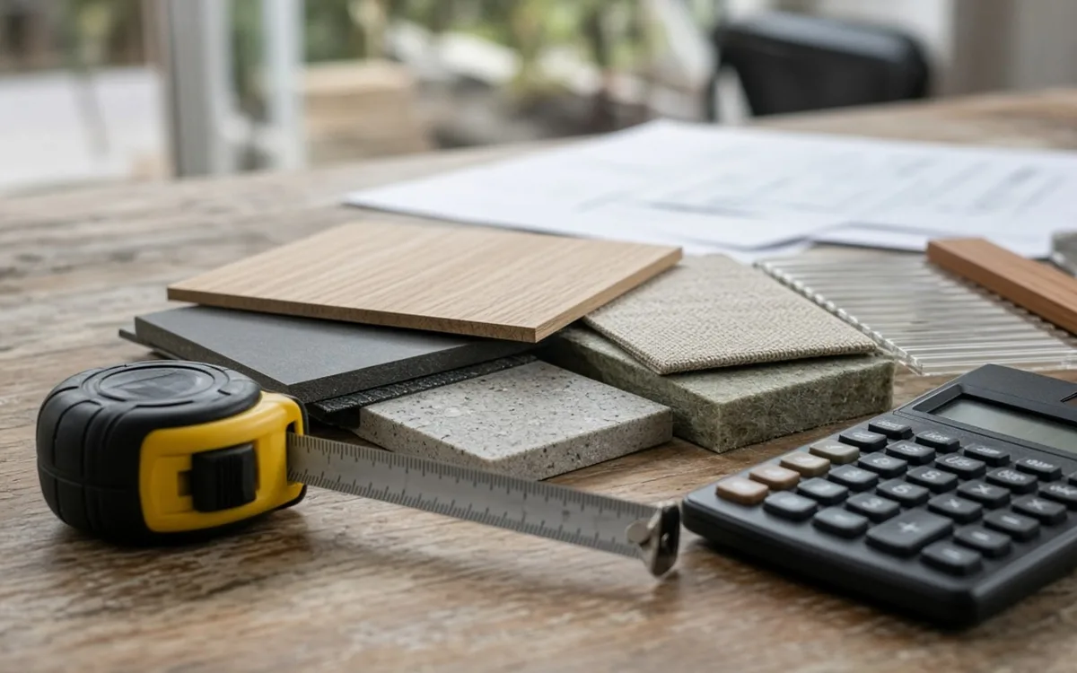 Homeowner comparing two printed insulation estimates at a kitchen table beside a utility bill